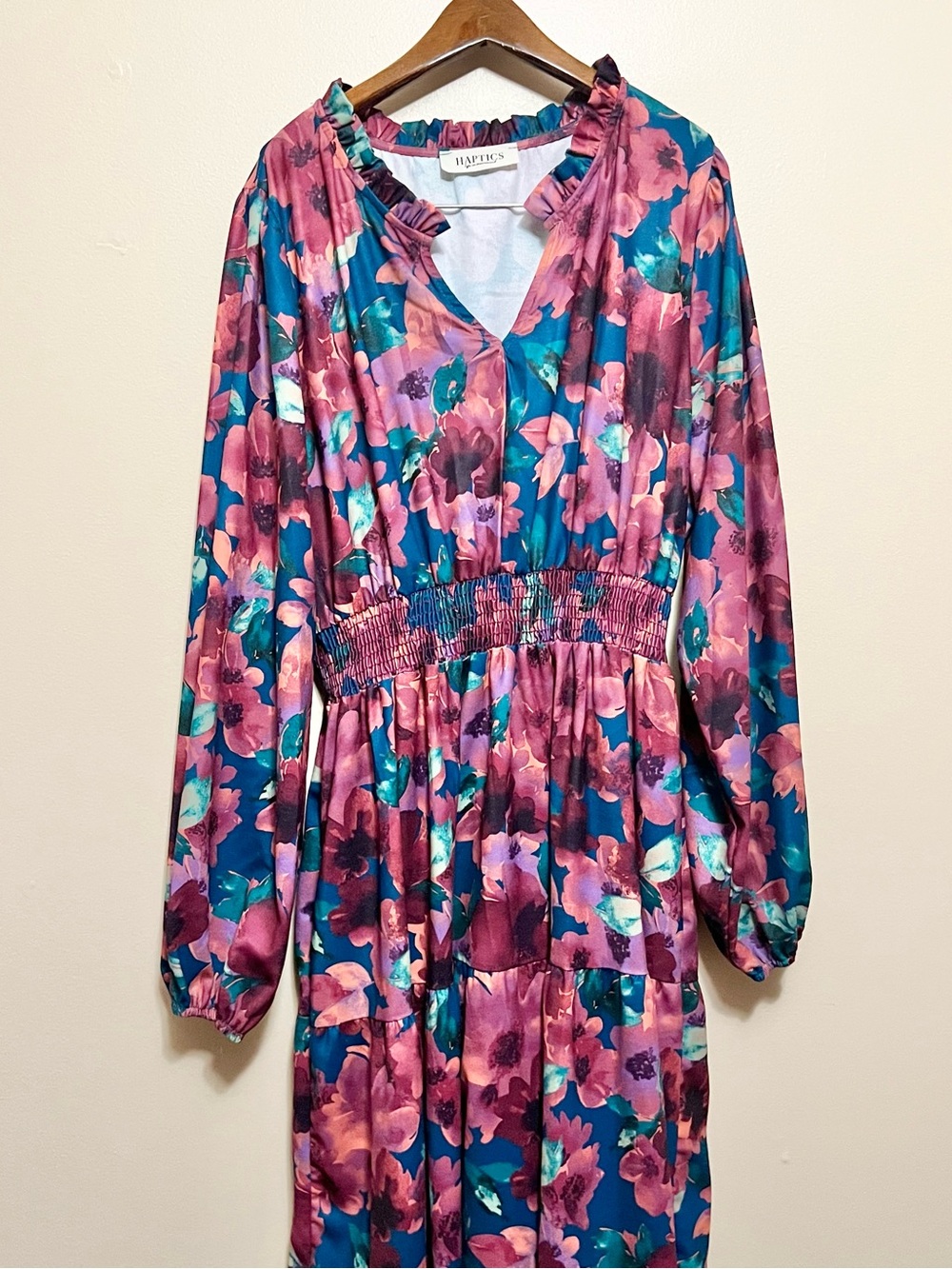Haptics Pink & Teal Floral Long-Sleeve Midi Dress